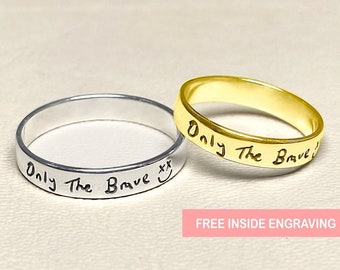 Louis Tomlinson Ring - Only The Brave Ring - XX Smiley Engraved Ring - One Direction -  Only for the brave Smiley ring - 925 Sterling Silver