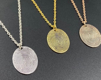 Actual Fingerprint Necklace - Personalized Fingerprint Jewelry - Memorial Gift - Signature Disc Necklace - Custom Handwriting Jewelry