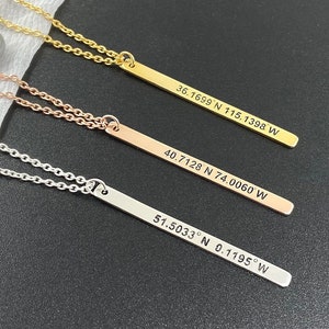 Skinny Coordinates Bar Necklace - Custom Coordinates Necklace - Personalized Latitude Longitude - GPS Necklace - College Graduation Gift