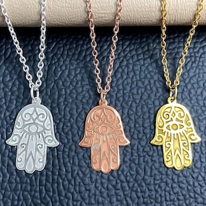 Solid Gold Hamsa Hand of Fatima - Naszyjnik z Ręką Boga - Naszyjnik ze złym okiem - Złoty naszyjnik z okiem - 18-karatowe złoto wypełnione - Złoty naszyjnik z okiem Hamsa