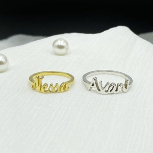 naam ring, gepersonaliseerde enkele naam ring, dubbele naam ring, gepersonaliseerde ringen, 1 naam ringen, cadeau voor haar, sterling zilver 925 naam ring