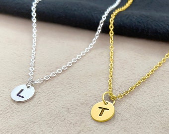 Custom Initial Disc Necklace - Engraved Letter Necklace - Personalized Initial Necklace - Two Initial Necklace Double Initial Necklace