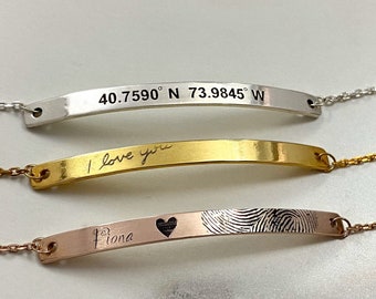 Custom Gold Bar Bracelet,Custom Bar Bracelet,Personalized Bracelet,Skinny Bar Bracelet,Engraved Bracelet,Custom Text Bar bracelet for gift