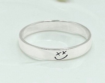 Louis Tomlinson Ring * Only for The Brave * XX Smiley Face Ring * One Direction Ring * Actual Handwriting Band Ring * Fine Lines