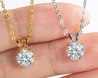 Dainty Diamond Necklace, Floating Diamond Solitaire Necklace, Minimalist Jewelry,Brilliant Cut Diamond Simulant Necklace,Bridesmaid Necklace