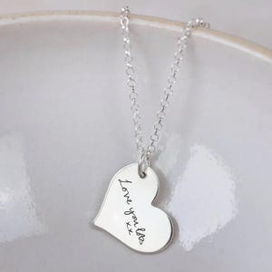 Actual Handwriting Heart Necklace 925 Silver - Custom Handwriting Necklace - Engraved Handwriting Necklace - Memorial Personalized Gift