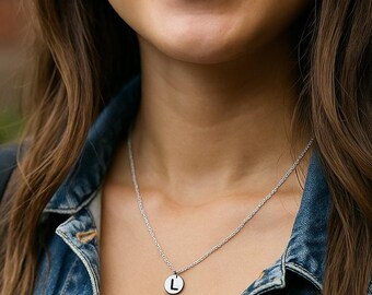 Personalized Initial Disc Necklace: Sterling Silver, Gold or Rose Gold