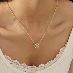 14 kt Gold Diamant Initial Halskette, Buchstaben Halskette, Alphabet Schmuck, Schöne Halskette, 925 Sterling Silber Halskette, Brautjungfern Geschenke