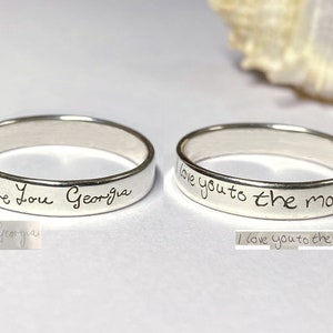 Personalized Handwriting Ring,Actual Handwriting Band Ring,Anniversary Gift,Wedding Band,Unisex Ring,Actual Handwriting Ring Custom,Rings