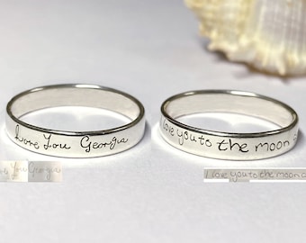 Bague écriture manuscrite personnalisée, écriture manuscrite véritable, cadeau d'anniversaire, alliance, bague unisexe, écriture manuscrite réelle, bague personnalisée, bagues
