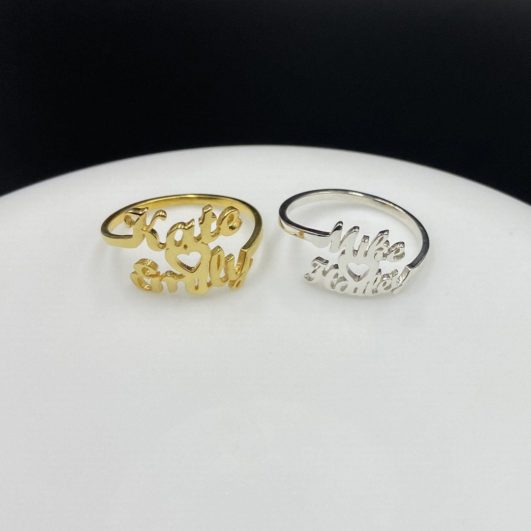 Dual Name Rings Sterling Silver Double Name Ring: Personalized Family Jewelry - Etsy