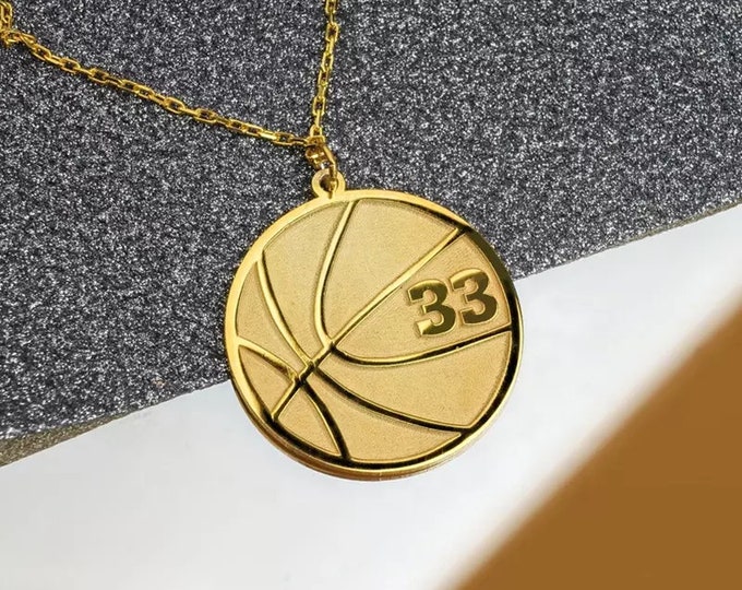 Basketball Necklace in Silver- Basketball Number Necklace - Basketball Player Charm - Sports Gifts - 925 Sterling Silver Necklace - NBA Gift