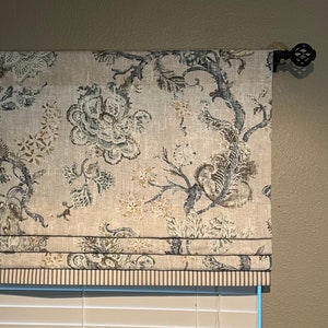 Faux Roman Shade Valance With Custom Sizing - Majestic Robin&#39;s Egg P Kaufmann W/ Premier Prints Ticking Stripe Black & White Underlay
