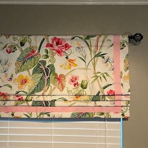 Faux Roman Shade Valance - Waverly Your Grace Spring W/ Rose Pink Ribbon and Custom Sizing