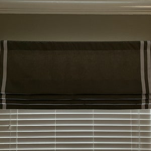 Faux Roman Shade Valance - Richloom Platinum Obi Linen Blend Pewter with White Dual Ribbon(Other Ribbon Colors Available)