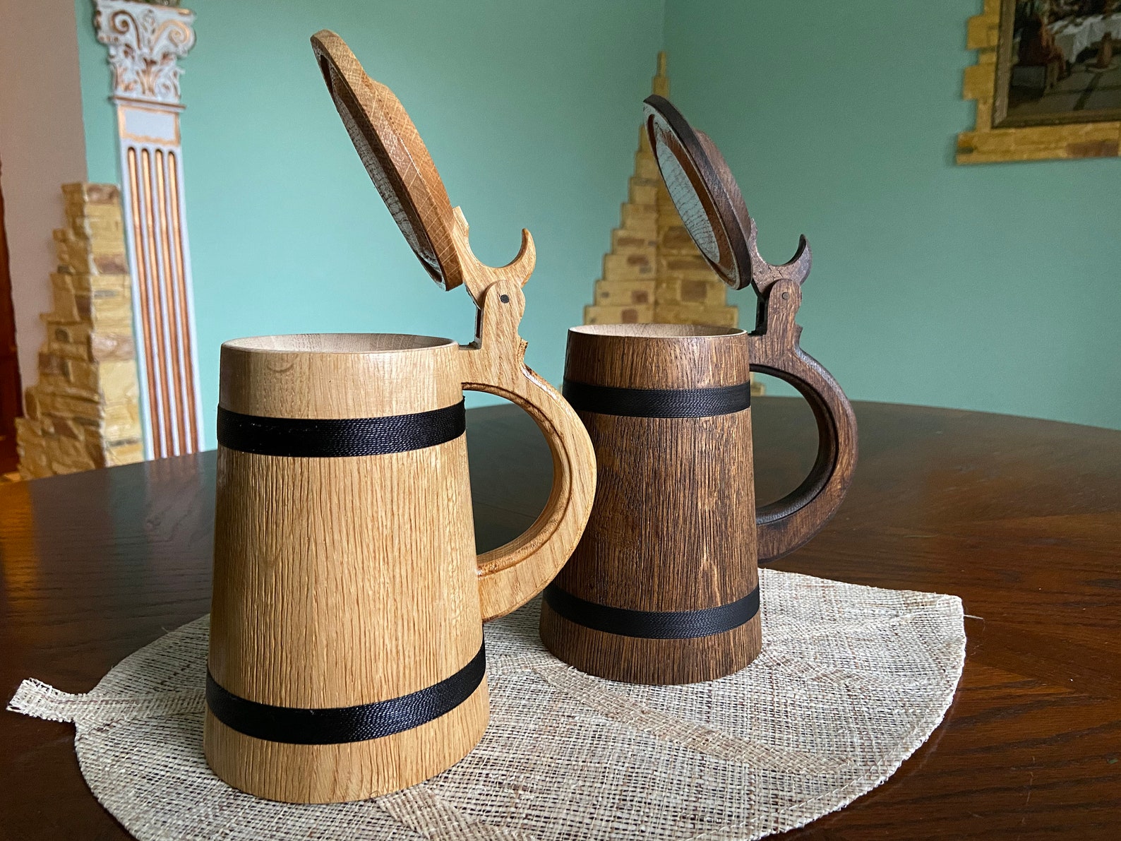 Wooden Beer Mug With Mechanical Lid Or Cover Handmade Wooden Etsy