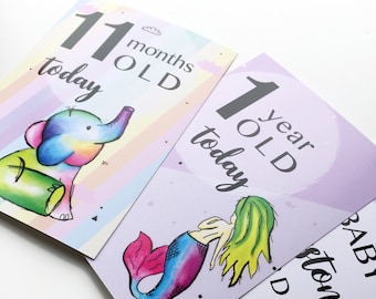 Watercolor Baby Milestone Cards: Unisex Photo Props