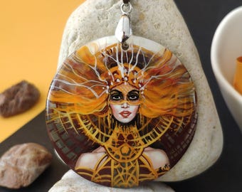 Fantasy jewelry: Fiery sorceress pendant. Statement fire protection amulet. Unique dnd lover gift. Good for cosplay costume. Wizard necklace