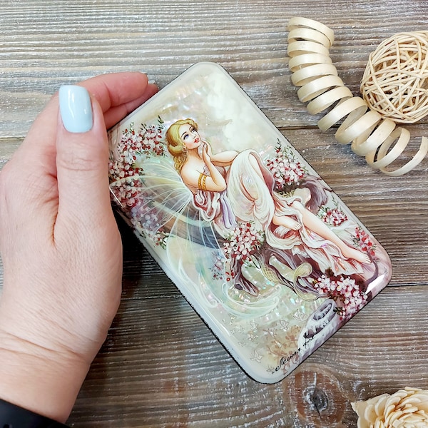 Beautiful Russian Lacquer Box "Forest fairy" Hand painted miniature painting jewelry box Mother of pearl Papier mache Art gift Fedoskino