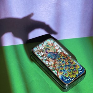 Beautiful Lacquer Box "Peacock" Hand painted miniature painting jewelry box Mother of pearl Papier mache Art gift Fedoskino