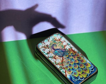 Beautiful Lacquer Box &quot;Peacock&quot; Hand painted miniature painting jewelry box Mother of pearl Papier mache Art gift Fedoskino