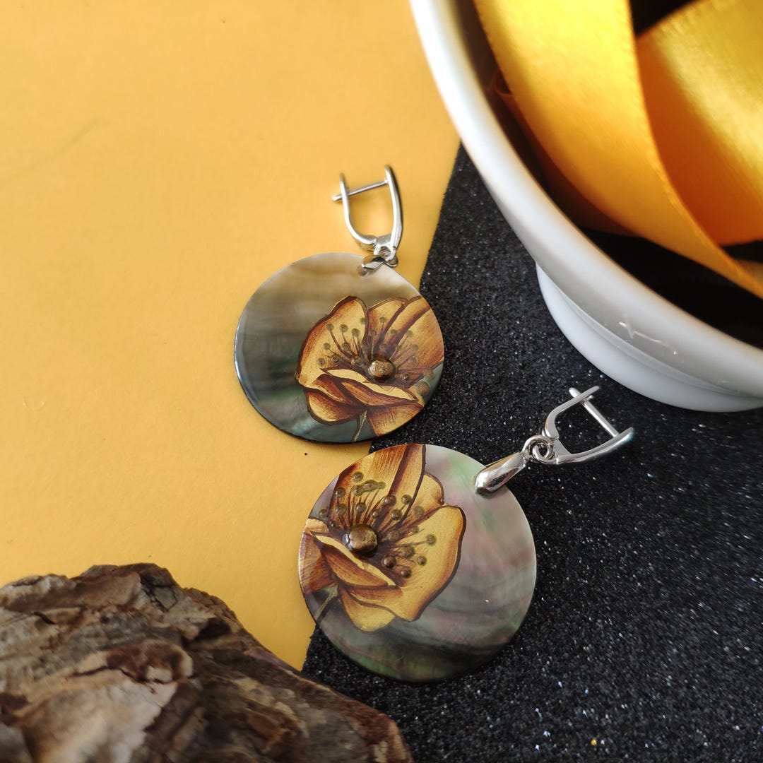 Blue Flower Boho Earrings Copper Teardrop Earrings Czech