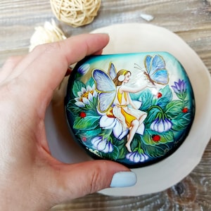 Beautiful Russian Lacquer Box "Forest Fairy" Hand painted miniature painting jewelry box Mother of pearl Papier mache Art gift Fedoskino