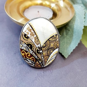 Brooches for women: Yellow Curls brooch. One of a kind gold Klimt inspired pin. Dainty geometric design. Statement jewelry. Gift for granny