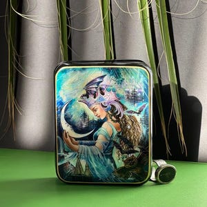 Jewelry lacquer box: Night Queen. Statement trinket box with mother of pearl art painting. Mystical women power on decorative jewellery box