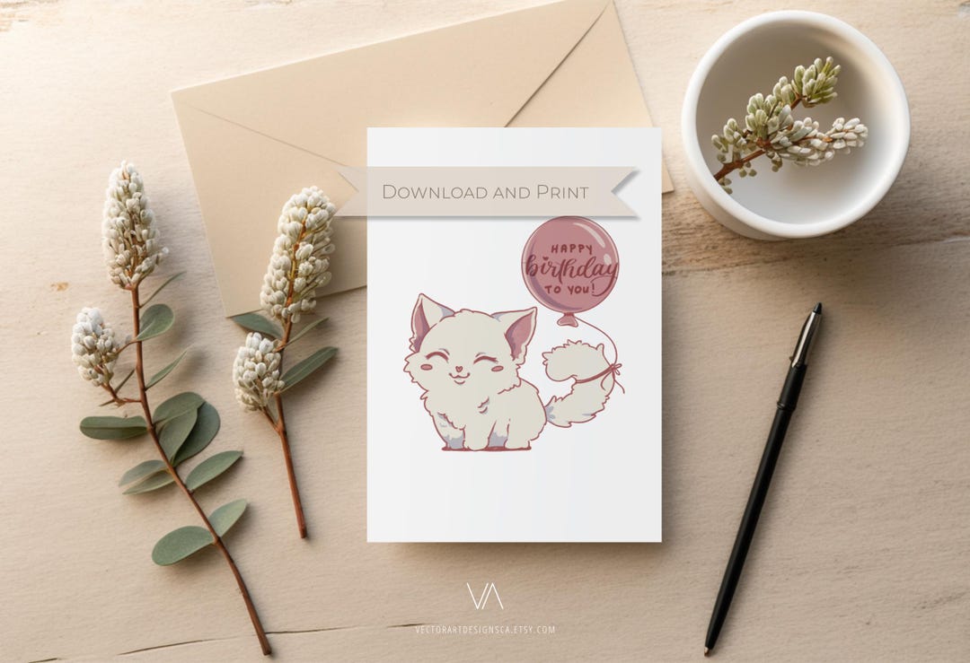 Printable Happy Birthday Card | Cute Cat Greeting Card | Funny Note ...