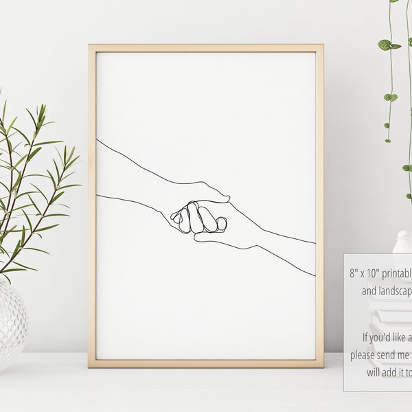 Printable Helping Hands Wall Art | Single Line Poster | Printable Art