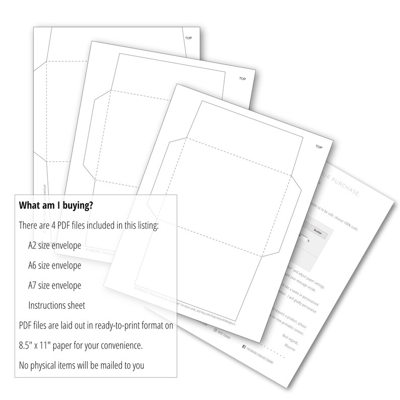 Printable Envelope Template Assorted Sizes A7 A6 A2 Etsy