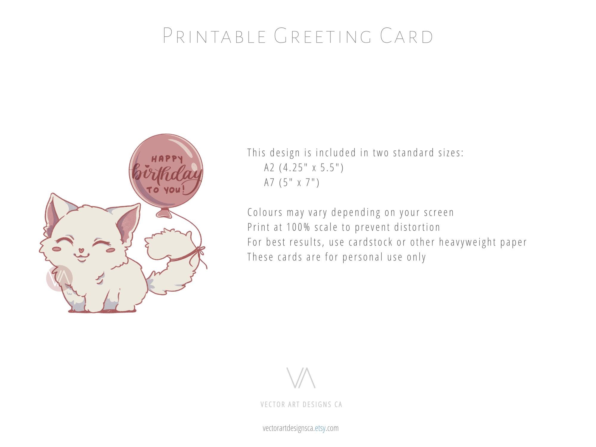 Printable Happy Birthday Card | Cute Cat Greeting Card | Funny Note ...