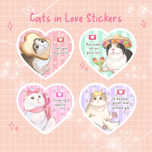 Cats in Love Stickers | Cute | Heart | Kittens | Pink | Pastel | Girl | Stationery | Bullet Journal