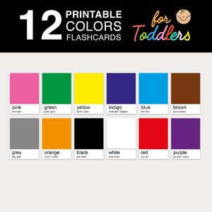 Learn colors, 12 flashcards for Toddler, Preschool Learning, Montessori Printable Color flashcards, Instant Download, size US Letter & A4