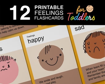 12 Emotion Flashcards, Feelings Cards, Calming Corners, Educational Learning Materials, Montesorii Printbles, Instant Download