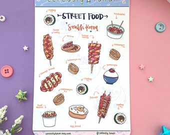 Street Food: South Korea Sticker Sheet | Korean Foodie Stickers | Kawaii Food Stickers | Asian Stickers | Korean Snacks | Asian Street Food