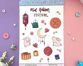 Mid-Autumn Festival Stickers | Mooncake Stickers | Lantern Stickers | Kawaii Stickers | Asian Stickers | Festival Stickers