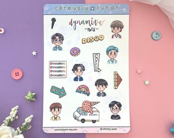 BTS Dynamite Sticker Sheet | Kpop Stickers | Cute Korean Stickers | Bangtan Disco Stickers | RM Jin Jhope Suga V Jungkook Jimin Stickers
