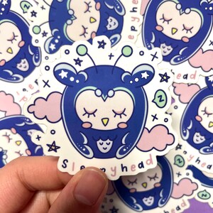 Sleepy Head Vinyl Sticker | Cute Owl | No Sleep | Original Sticker | Cute Sticker | Waterproof | Weatherproof | Relatable Sticker