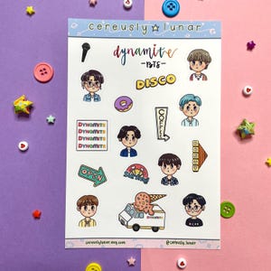 BTS Dynamite Sticker Sheet | Kpop Stickers | Cute Korean Stickers | Bangtan Disco Stickers | RM Jin Jhope Suga V Jungkook Jimin Stickers