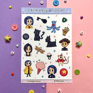 Coraline Sticker Sheet | Halloween Witch Stickers | Wybie Lovat Sticker | Kawaii Stickers | Cute Sticker Sheet | Beldam Other Mother Sticker