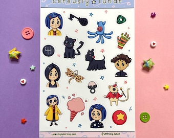 Coraline Sticker Sheet | Halloween Witch Stickers | Wybie Lovat Sticker | Kawaii Stickers | Cute Sticker Sheet | Beldam Other Mother Sticker