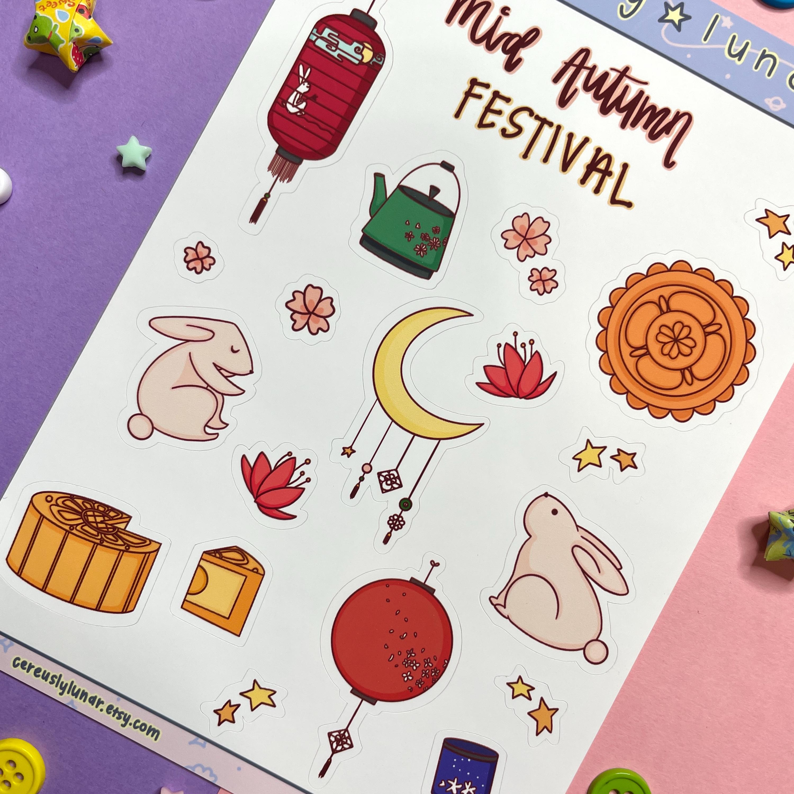 Mid-autumn Festival Stickers | Mooncake Stickers | Lantern Stickers ...