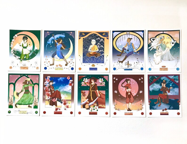 Firebending Aang Art Nouveau Print 8.5x11 11x14 Waterbending Airbending Art Print Avatar the Last Airbender ATLA Earthbending