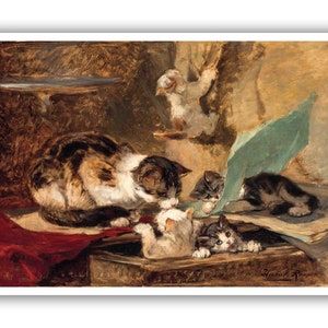 Henriette Ronner-Knip : &quot;Kittens at Play&quot;, 19th Century - Museum Quality Giclee Print/Canvas - A4/A3/A2