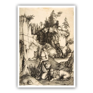 Albrecht Dürer : Der heilige Hieronymus Büßer in der Wildniß, 1504 - Museums-Qualitäts-Druck/Leinwand - A4/A3/A2