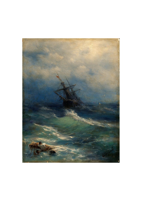 Ivan Aivazovsky : Ship on Stormy Seas (1858) - Museum Quality