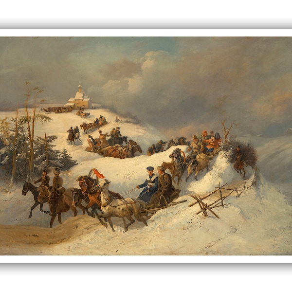 Inconnu: « Christmas Troika Race'', c. 1890 - Museum Quality Giclee Print/Canvas - A4/A3/A2