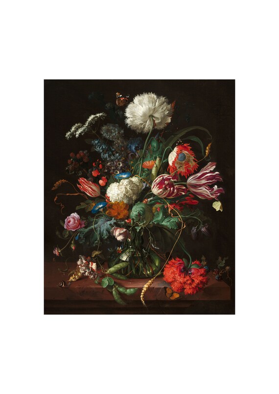 ヤン・ダヴィッツ・デ・ヘーム：「ガラスの花瓶に花を飾った静物画